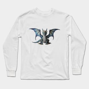 Realistic Artwork of a Cute Blue Baby Dragon with Starry Wings Long Sleeve T-Shirt